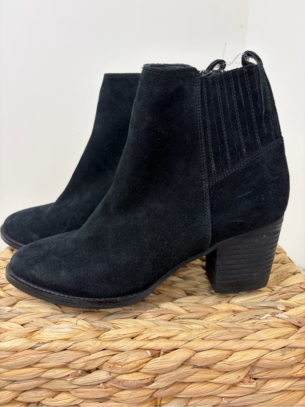 Blondo Black Suede Ankle Booties with Block Heel